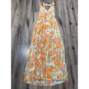 Japna Womens Floral Maxi Dress M Babydoll Empire Tiered Smocked Sleeveless Multi